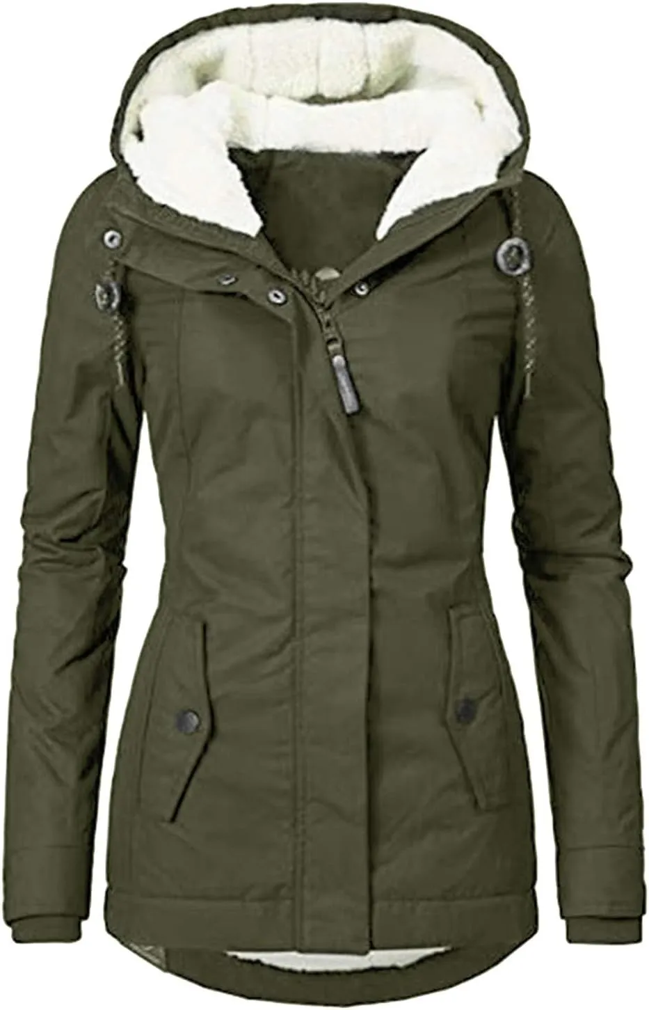 HTHLVMD Womens Winter Coats Warm Sherpa Lined Parkas Jacket Thickened Windproof Outerwear with Fur Hood Winter Parkas