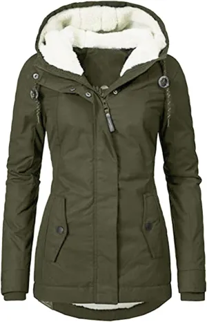 HTHLVMD Womens Winter Coats Warm Sherpa Lined Parkas Jacket Thickened Windproof Outerwear with Fur Hood Winter Parkas