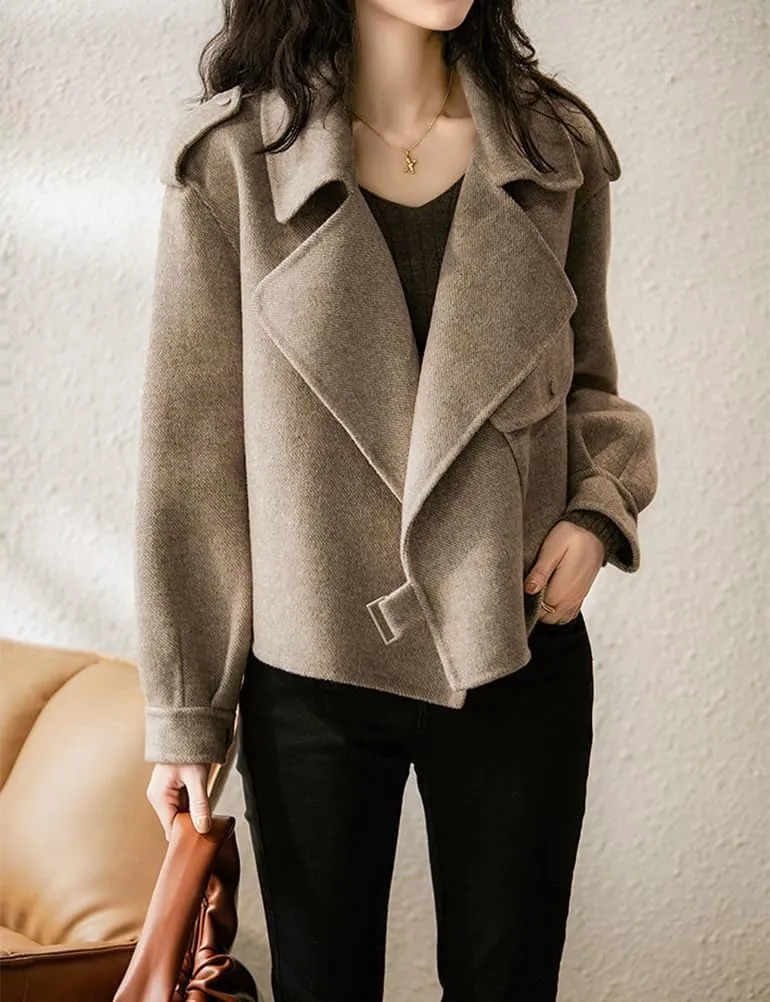 IDEALSANXUN Cropped Wool Trench Coats for Women 2024 Fall Winter Crop Tweed Peacoat Wool Blazer Jacket Overcoat