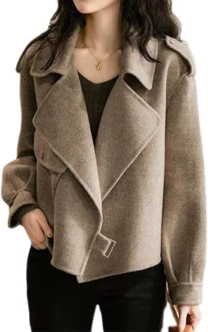 IDEALSANXUN Cropped Wool Trench Coats for Women 2024 Fall Winter Crop Tweed Peacoat Wool Blazer Jacket Overcoat