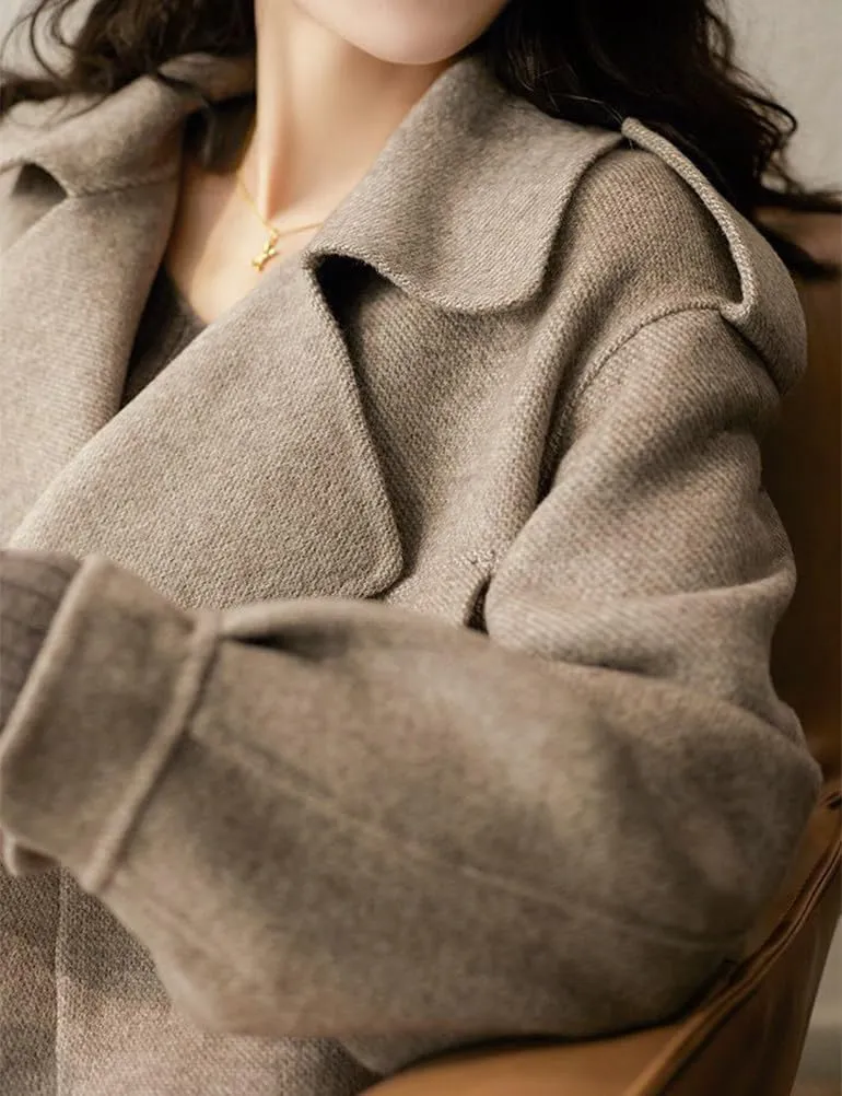 IDEALSANXUN Cropped Wool Trench Coats for Women 2024 Fall Winter Crop Tweed Peacoat Wool Blazer Jacket Overcoat