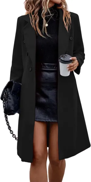 IDEALSANXUN Womens Fall Winter Long Wool Coat Double Breasted Trench Coat Peacoat Jackets
