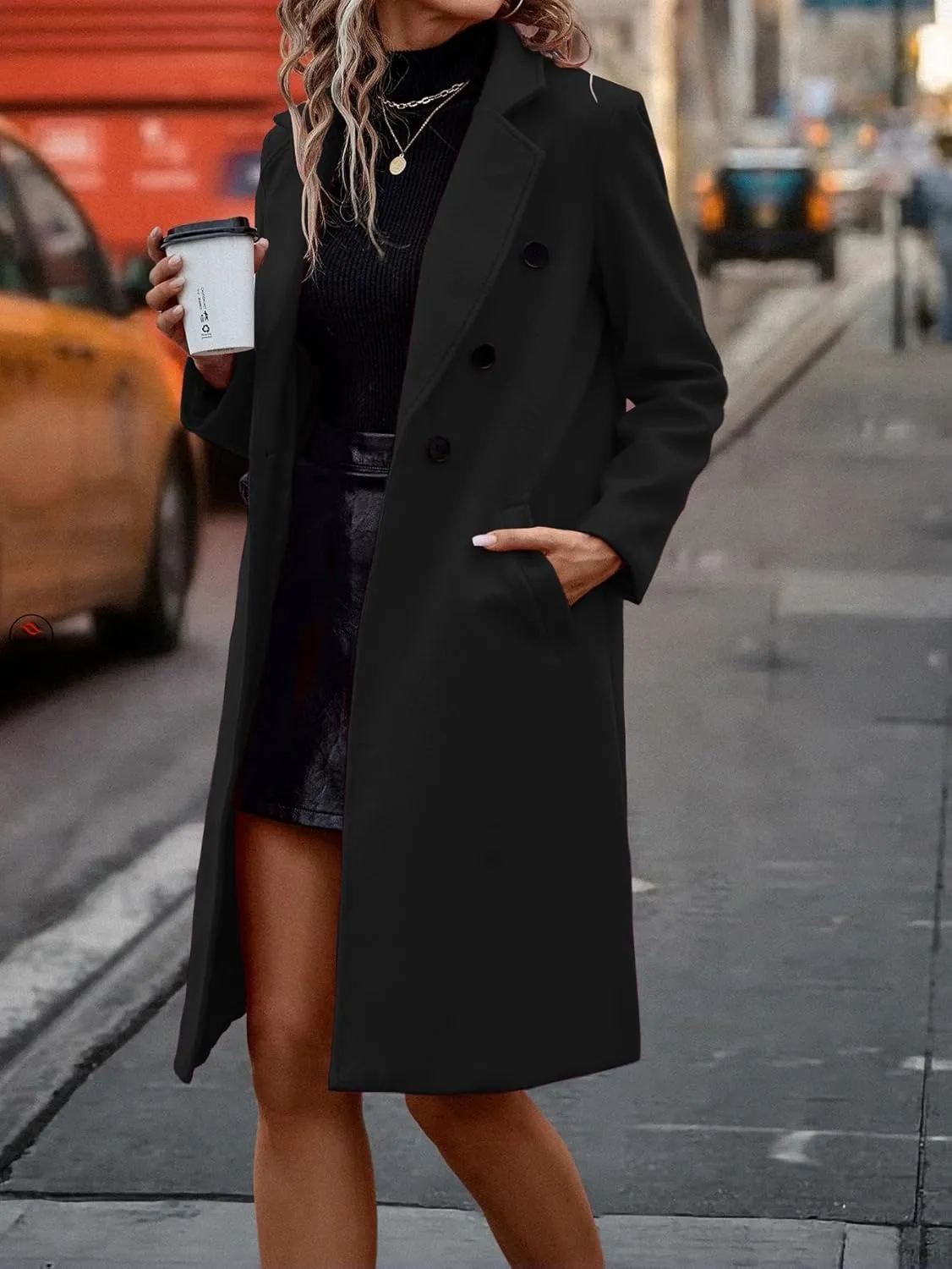 IDEALSANXUN Womens Fall Winter Long Wool Coat Double Breasted Trench Coat Peacoat Jackets