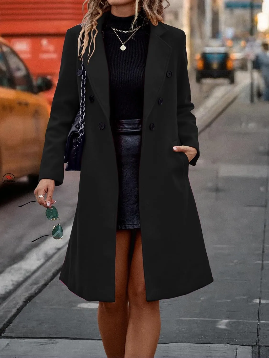 IDEALSANXUN Womens Fall Winter Long Wool Coat Double Breasted Trench Coat Peacoat Jackets