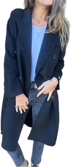 IDEALSANXUN Womens Long Wool Coats Fall Winter Double Breasted Trench Coat Peacoat Dress Blazer Jackets