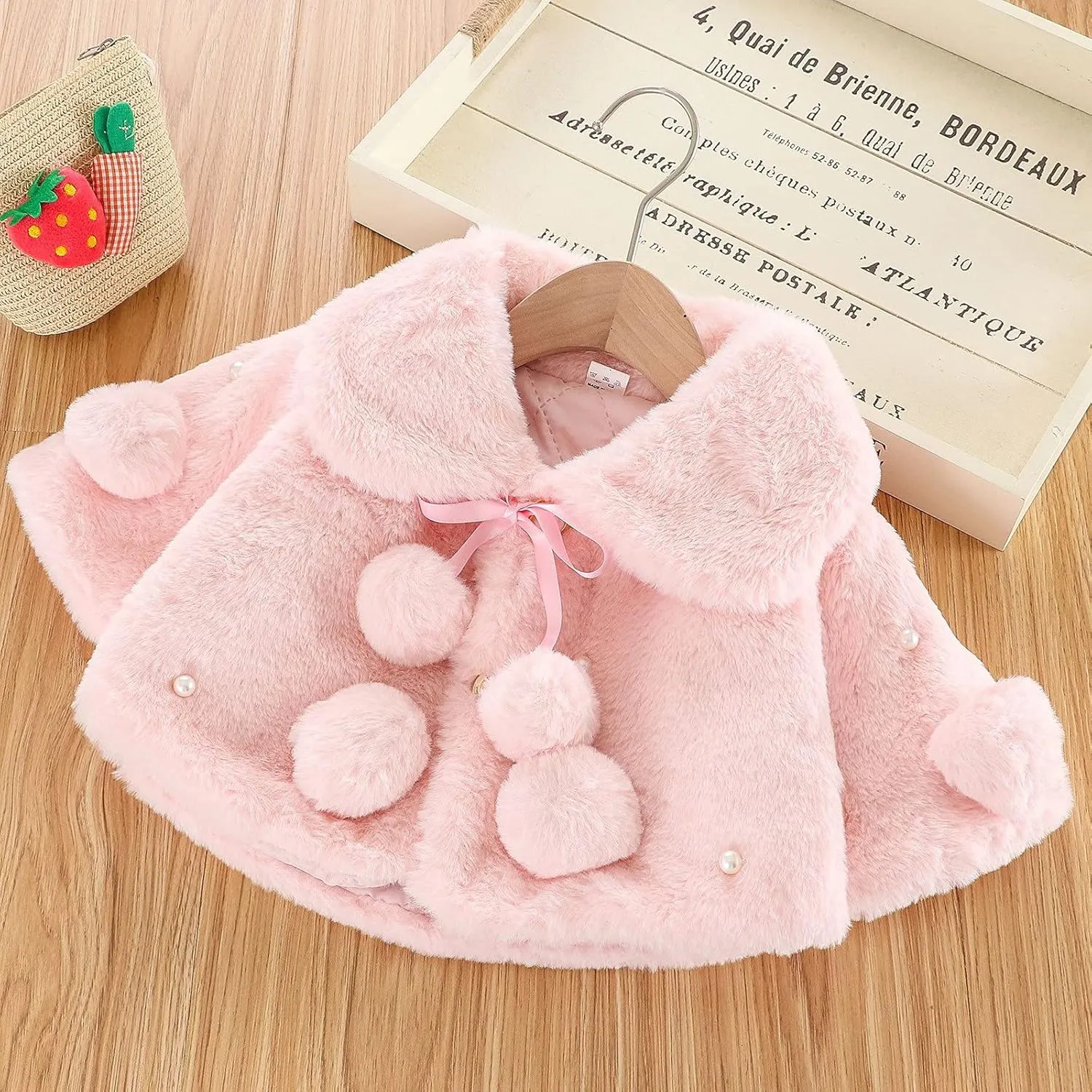 Infant Baby Girl Faux Fur Warm Winter Cape Cloak Coat Jacket Thicken Shawl Snowsuit Outerwear Cute Fuzzy Jacket