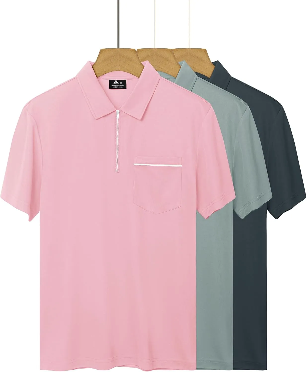 JACKETOWN 3 Pack Polo Shirt for Men Quarter Zip Polo T Shirt Casual Short Sleeve Collared Shirts with Pocket