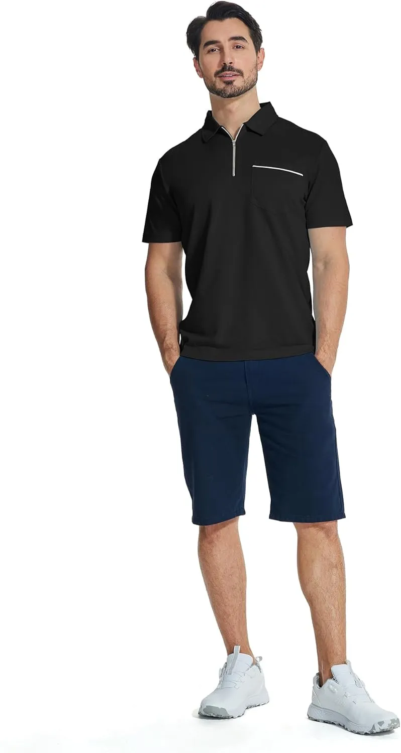JACKETOWN 3 Pack Polo Shirt for Men Quarter Zip Polo T Shirt Casual Short Sleeve Collared Shirts with Pocket