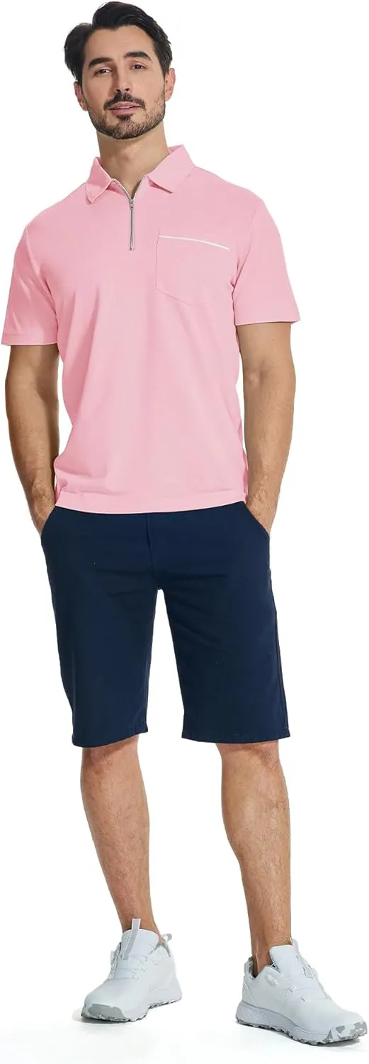 JACKETOWN 3 Pack Polo Shirt for Men Quarter Zip Polo T Shirt Casual Short Sleeve Collared Shirts with Pocket
