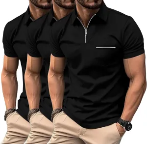 JACKETOWN 3 Pack Polo Shirt for Men Quarter Zip Polo T Shirt Casual Short Sleeve Collared Shirts with Pocket