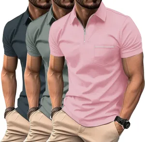 JACKETOWN 3 Pack Polo Shirt for Men Quarter Zip Polo T Shirt Casual Short Sleeve Collared Shirts with Pocket