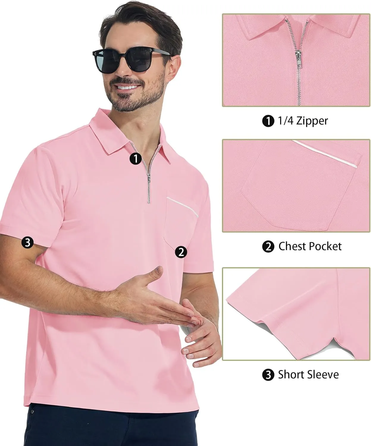 JACKETOWN 3 Pack Polo Shirt for Men Quarter Zip Polo T Shirt Casual Short Sleeve Collared Shirts with Pocket
