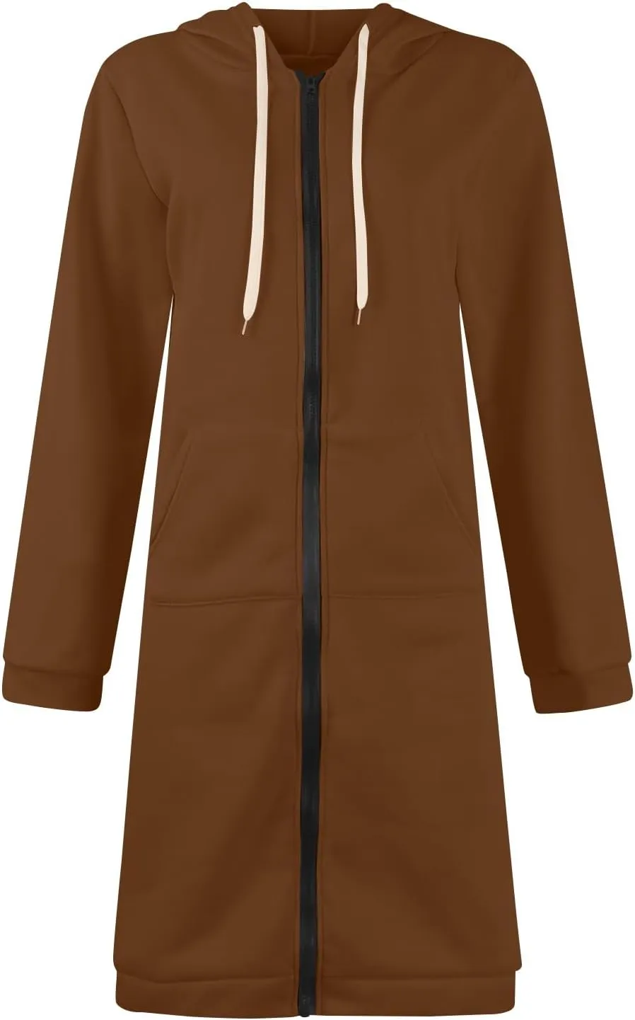 Jackets for Women Casual Zip Up Long Tunic Hoodies Winter Windproof Drawstring Hooded Jacket Outerwear with Pockets