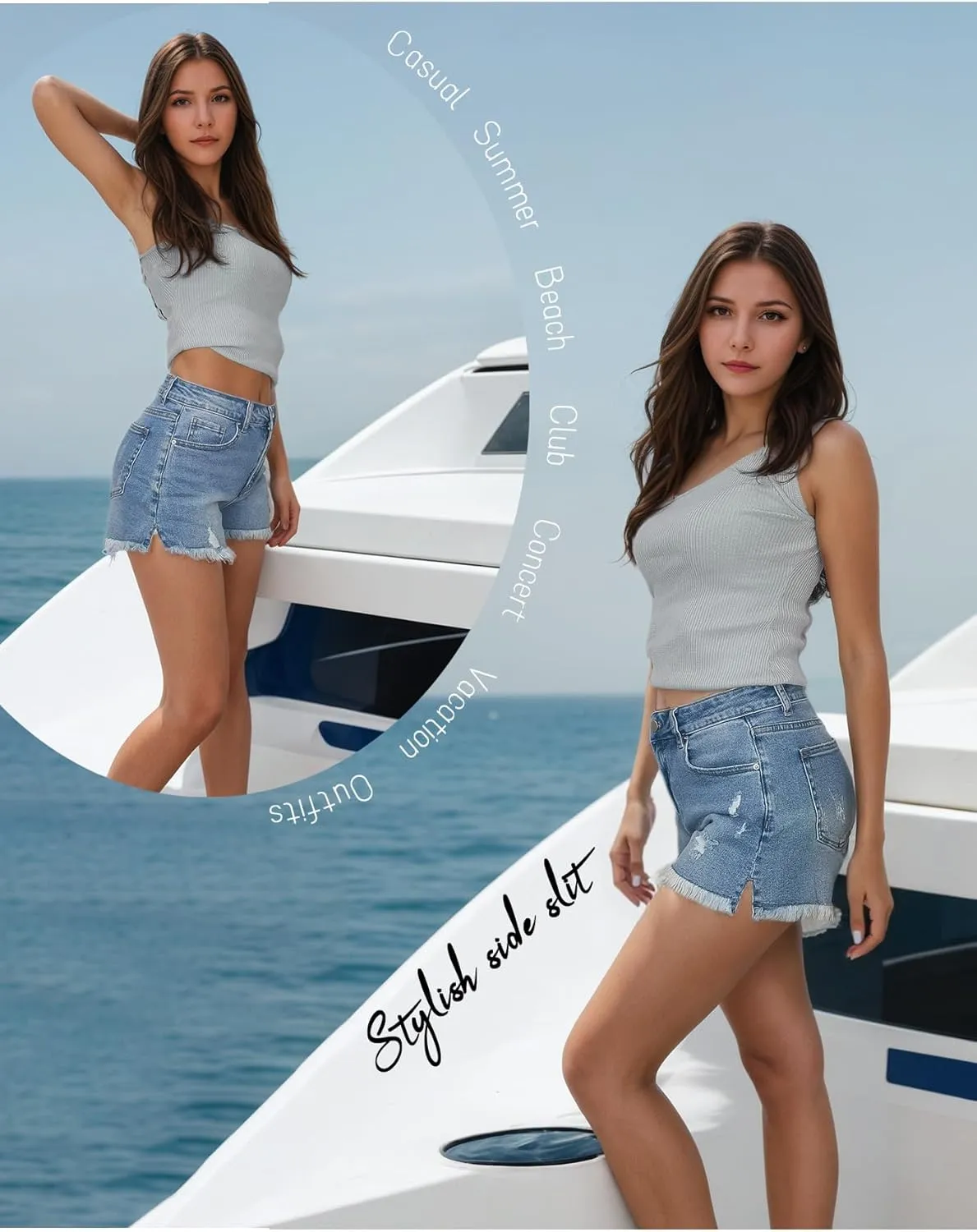 Jean Shorts Women High Waisted Stretchy Ripped Frayed Raw Hem Summer Denim Shorts