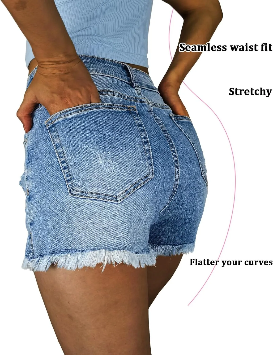 Jean Shorts Women High Waisted Stretchy Ripped Frayed Raw Hem Summer Denim Shorts