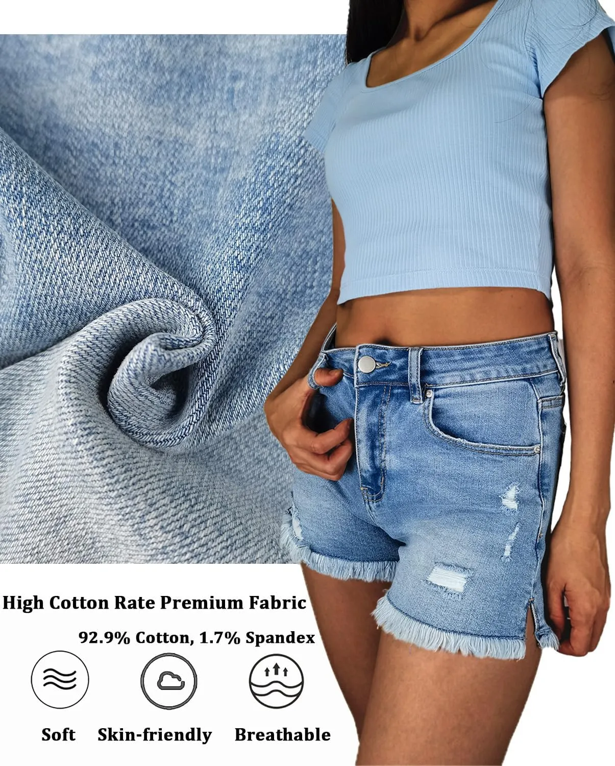 Jean Shorts Women High Waisted Stretchy Ripped Frayed Raw Hem Summer Denim Shorts