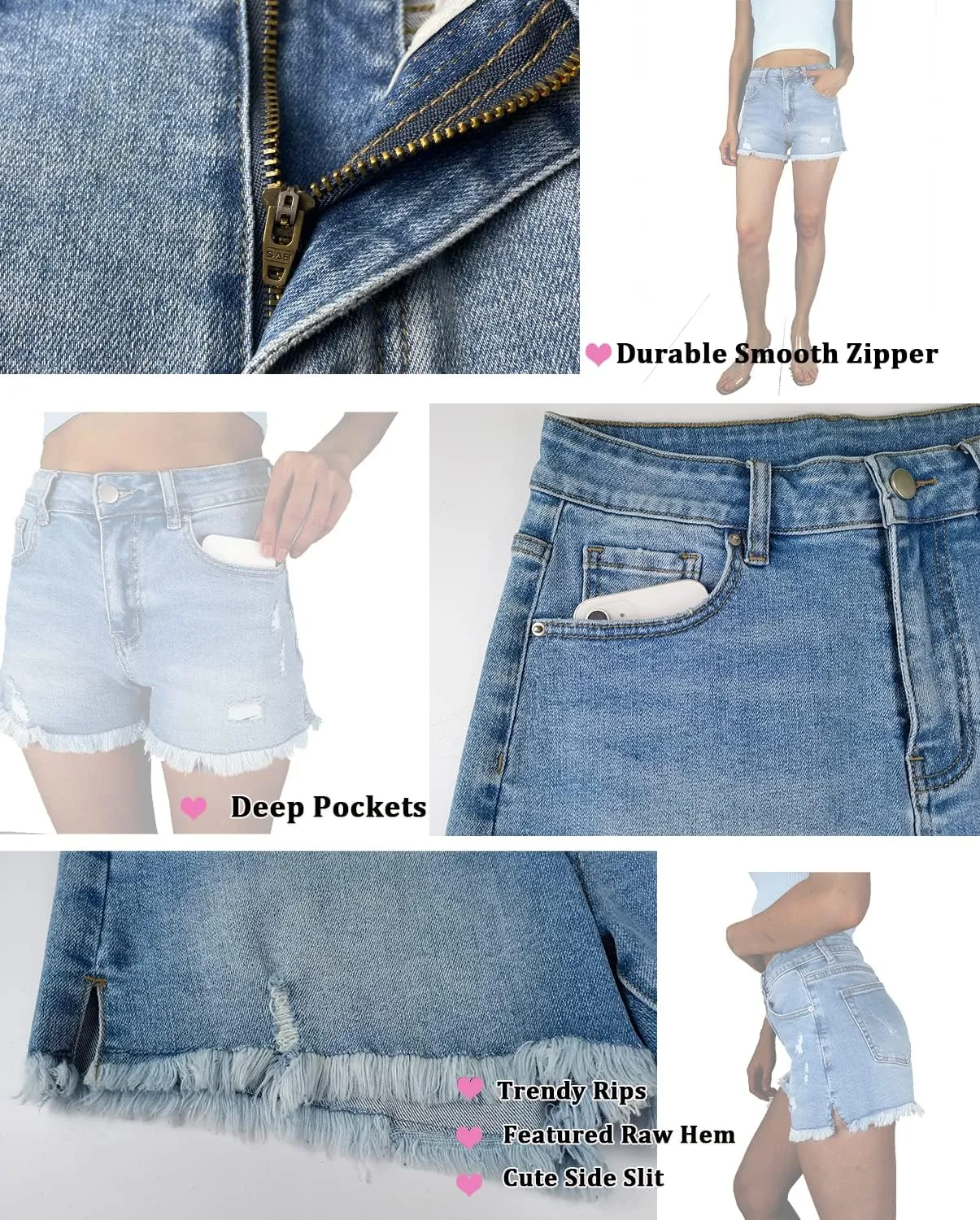 Jean Shorts Women High Waisted Stretchy Ripped Frayed Raw Hem Summer Denim Shorts