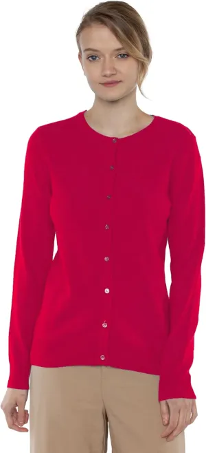JENNIE LIU Women's 100% Cashmere Button Front Long Sleeve Crewneck Cardigan Sweater