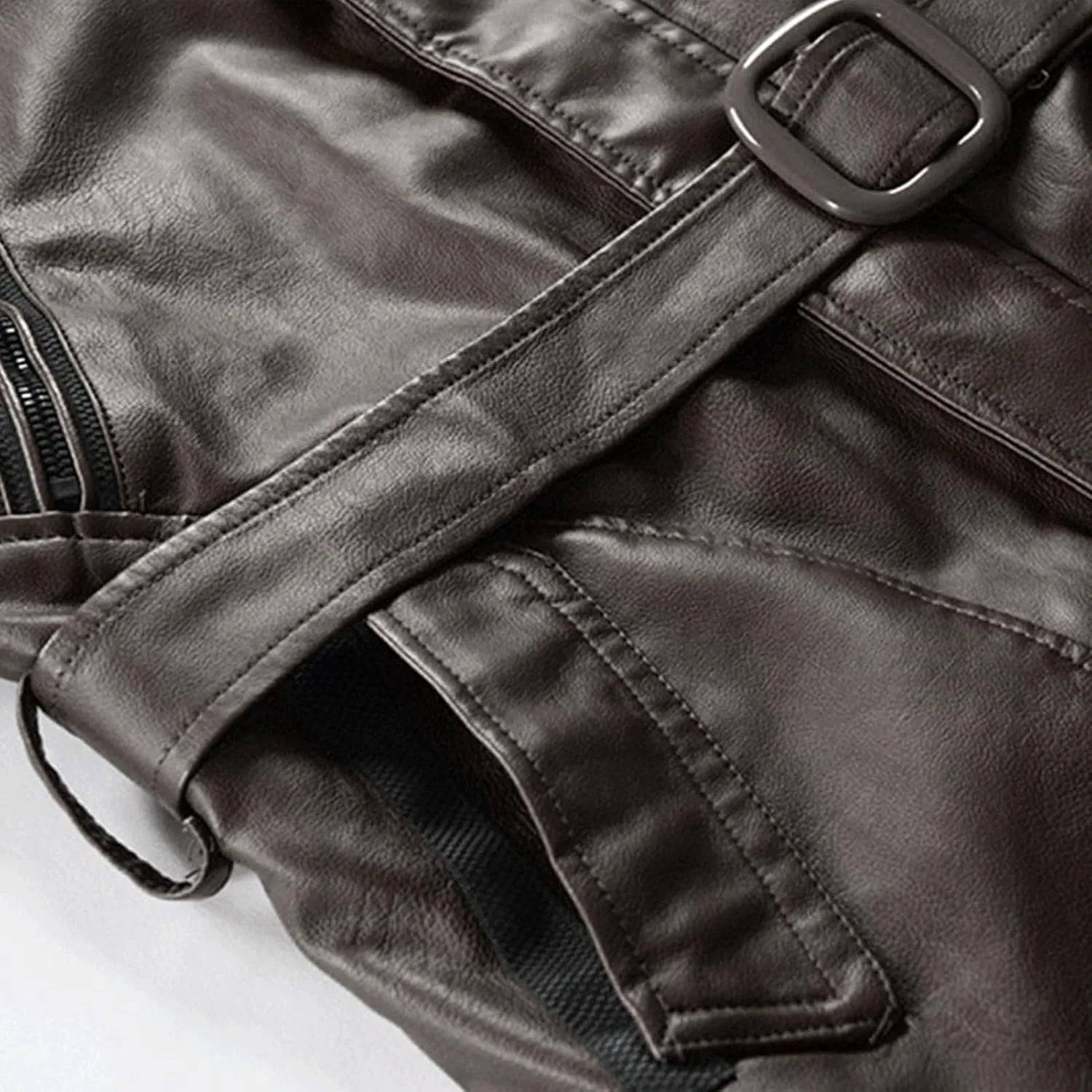JEsilunmaMY Men's PU Leather Hooded Trench Coat Mid Length Belt Motorcycle Jacket Plus Size Fall Winter Bomber Windbreaker