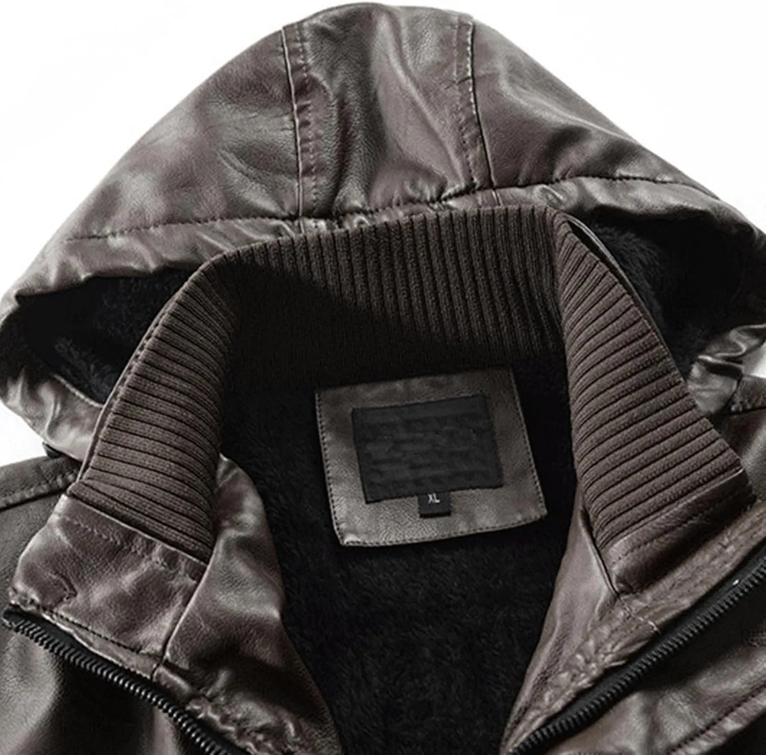 JEsilunmaMY Men's PU Leather Hooded Trench Coat Mid Length Belt Motorcycle Jacket Plus Size Fall Winter Bomber Windbreaker