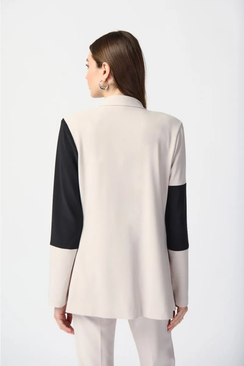 Joseph Ribkoff Moonstone/Black Two-Tone Color Block Open Front Blazer Jacket 241298