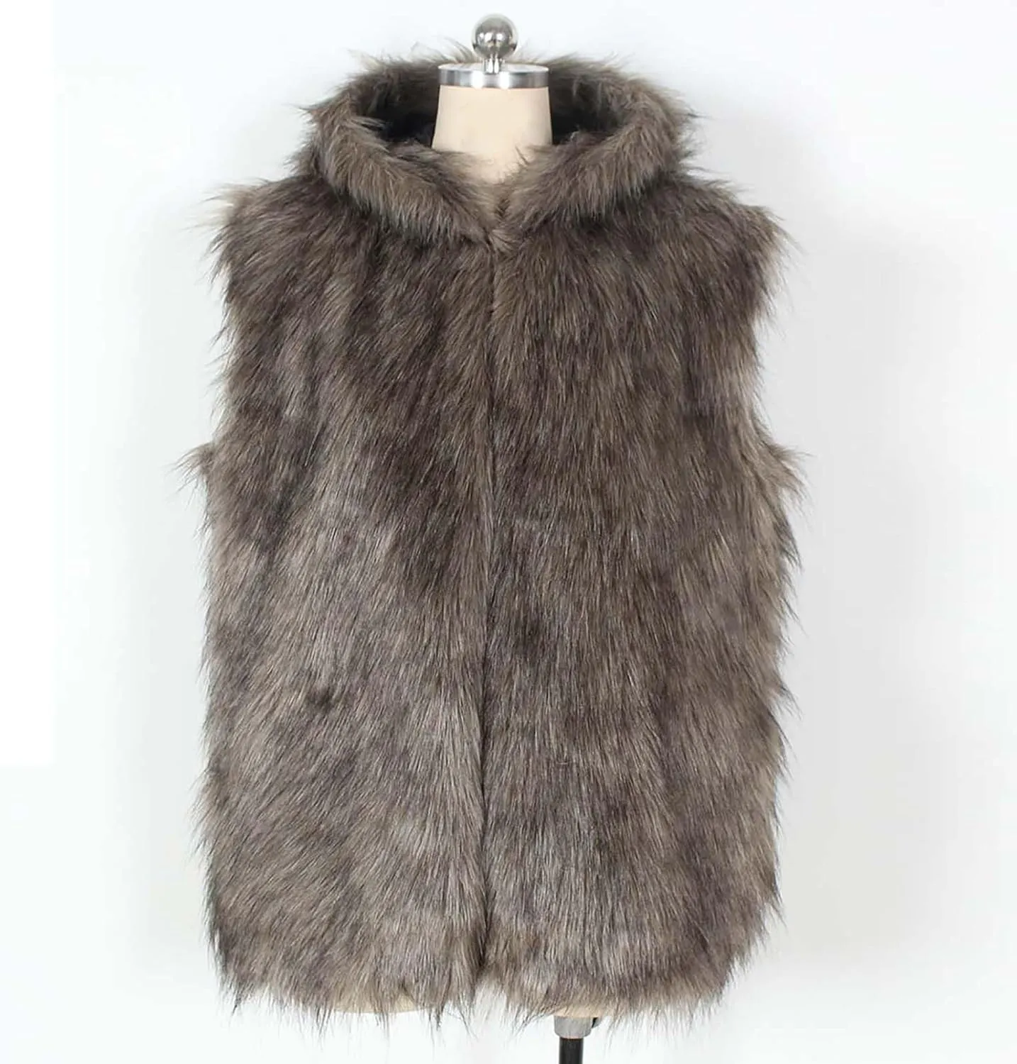 jsaierl Faux Fur Gilet Men Luxury Faux Fur Hoodie Coats Sleeveless Thick Jacket Soft Warm Fluffy Waistcoats Vest with Hood