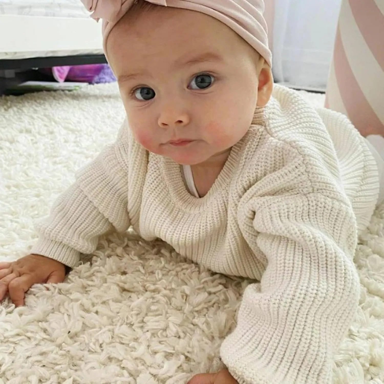 Karwuiio Toddler Baby Girl Boy Knit Sweater Round Neck Long Sleeve Pullover Sweatshirt Fall Winter Clothes