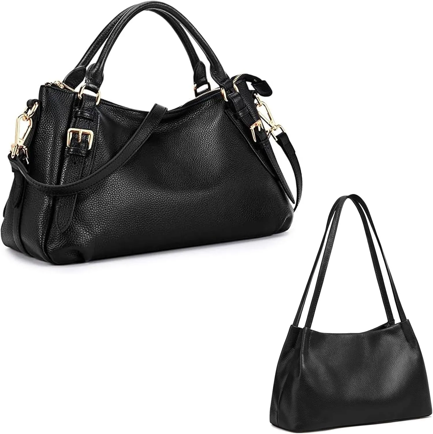 Kattee Leather Handbag & Satchel Set for Women(Black)  Soft Genuine Leather Shoulder Tote and Crossbody Bags with Adjustable Straps