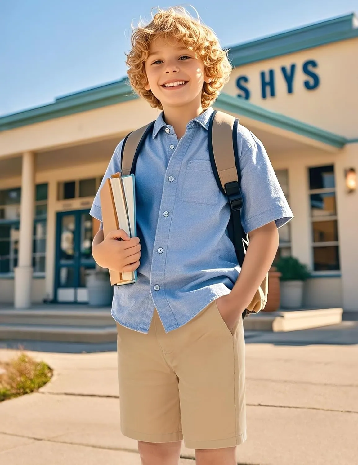 KEREDA Boys School Uniform Golf Shorts Pull On Preppy Shorts Kids Clothes with Pockets