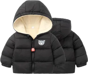 Kids Toddler Baby Girls Boys Winter Warm Thick Cotton Long Sleeve Bear Hooded Padded Clothes Coat Boys Racing Jacket