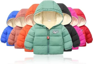 Kids Toddler Baby Girls Boys Winter Warm Thick Cotton Long Sleeve Bear Hooded Padded Clothes Coat Girls Denim