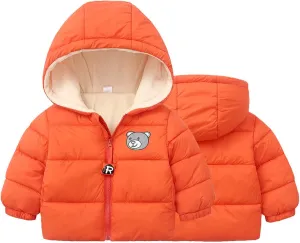 Kids Toddler Baby Girls Boys Winter Warm Thick Cotton Long Sleeve Bear Hooded Padded Clothes Coat Girls Denim