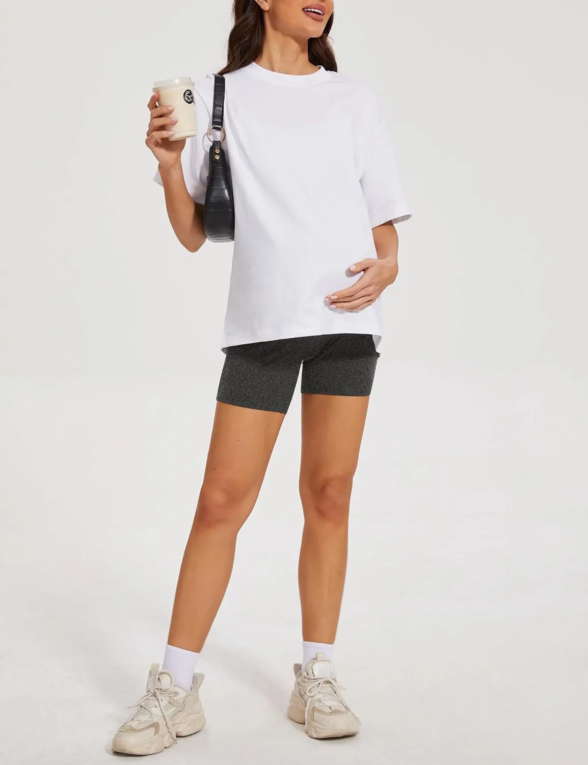 KIM S Buttery Soft High Waisted Maternity Biker Shorts - Workout Yoga Active Maternity Shorts