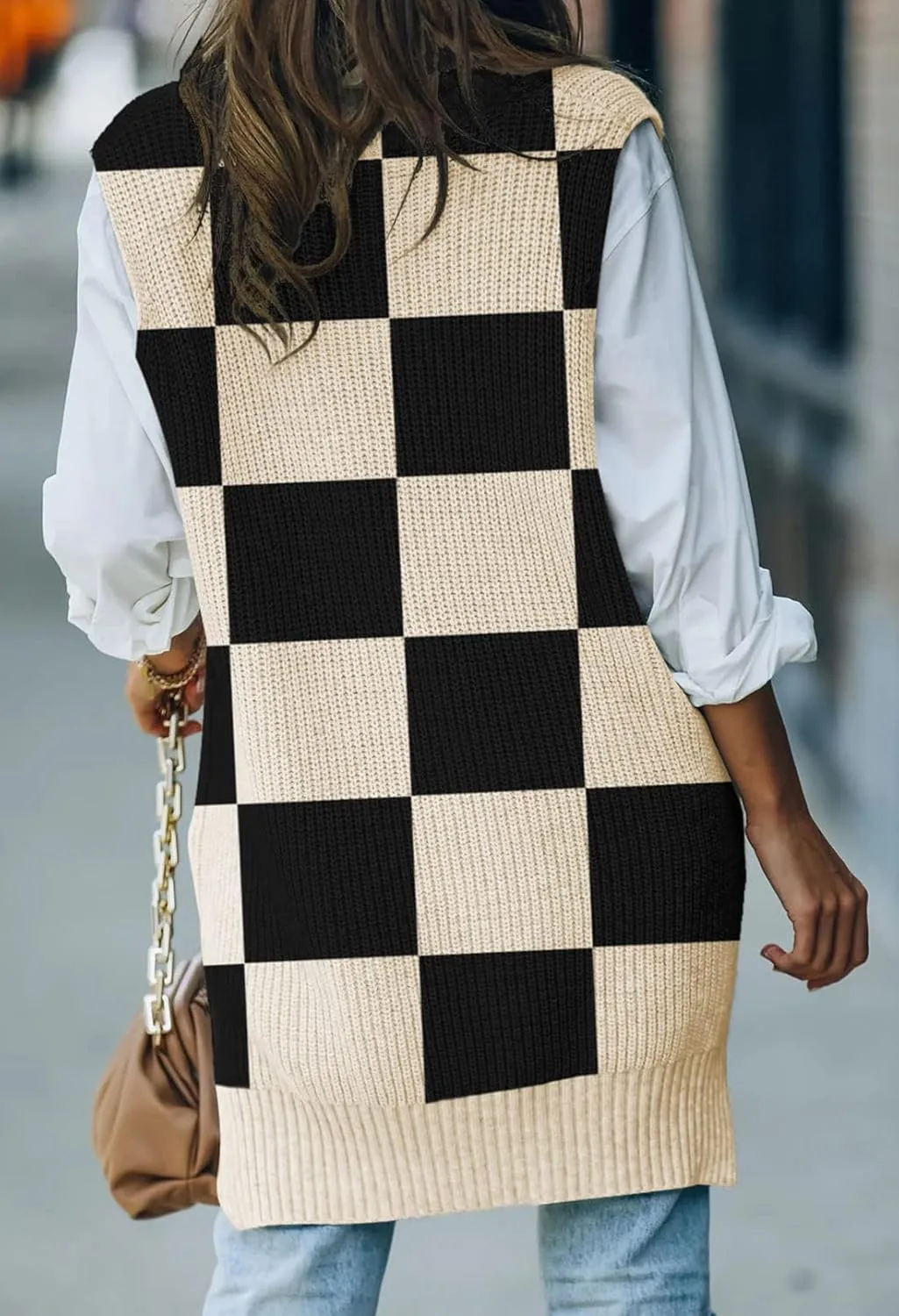 Kisscynest Women's Oversized V Neck Knitted Sweater Vest Casual Loose Sleeveless Sweater Pullover