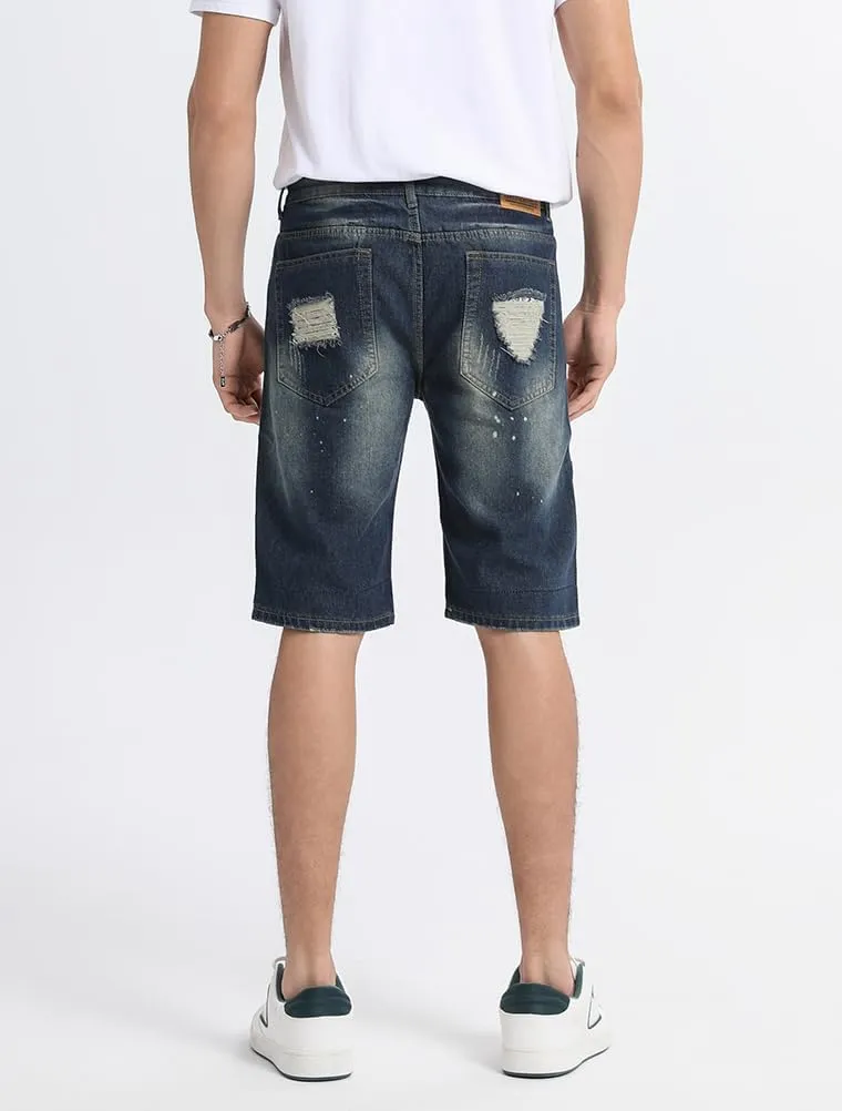 Lavnis Men's Moto Biker Jeans Shorts Ripped Distressed Denim Shorts with Broken Hole