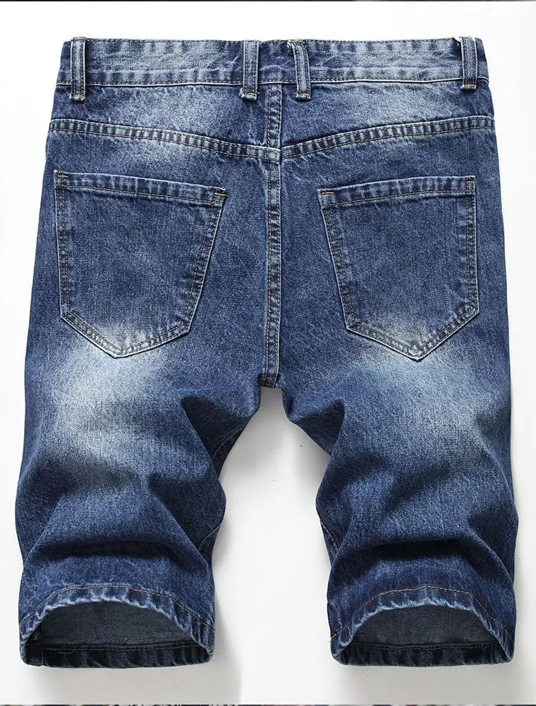 Lavnis Men's Moto Biker Jeans Shorts Ripped Distressed Denim Shorts with Broken Hole