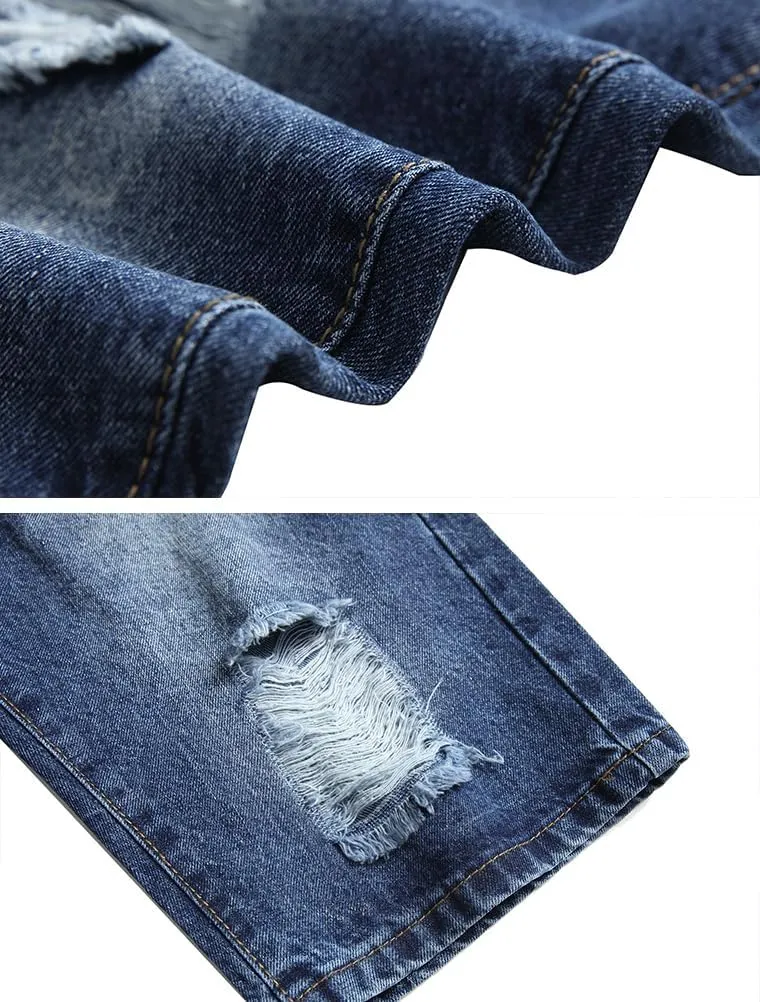 Lavnis Men's Moto Biker Jeans Shorts Ripped Distressed Denim Shorts with Broken Hole