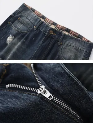 Lavnis Men's Moto Biker Jeans Shorts Ripped Distressed Denim Shorts with Broken Hole