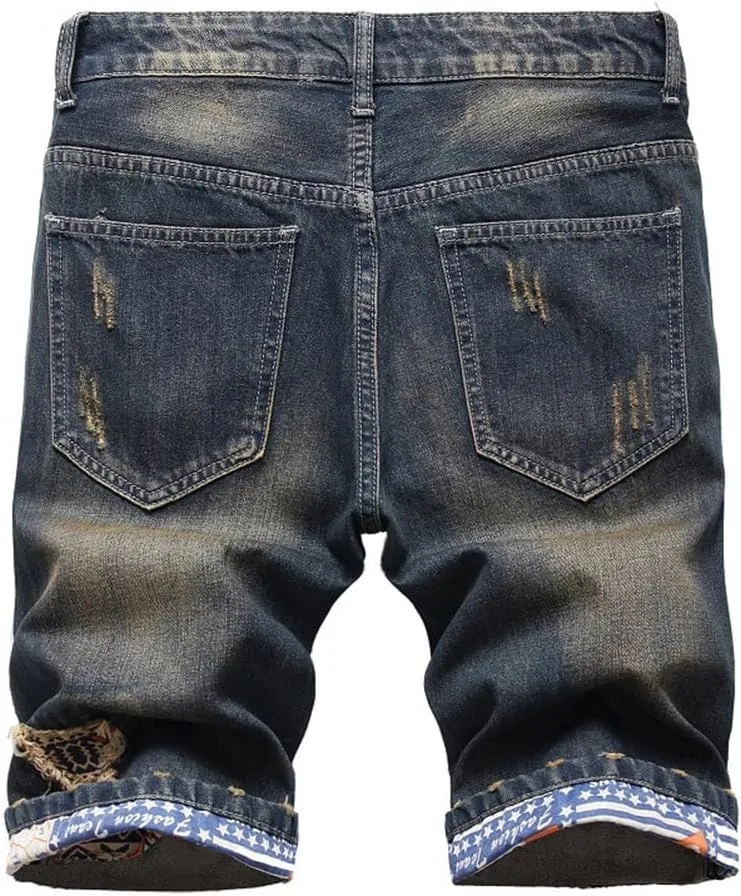 Lavnis Men's Moto Biker Jeans Shorts Ripped Distressed Denim Shorts with Broken Hole