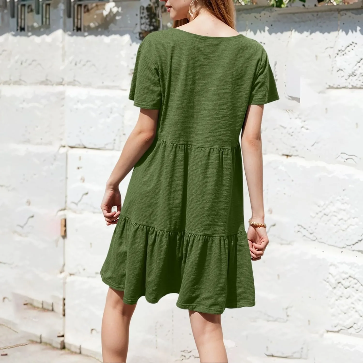 lcyhony Summer Dresses for Women 2025 Vacation Beach Short Sleeve Tshirt Dress Y2k Loose fit Scoop Neck Tiered Mini Sundress