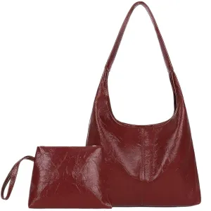 Leather Tote Bag for Women Shoulder Bag for Women Wine Red Large Capacity Leather Tote Bag with Magnetic Clasp Retro & Stylish Easy Matching Bucket Bags for Women Leather Bag for Women Shoulder Bag