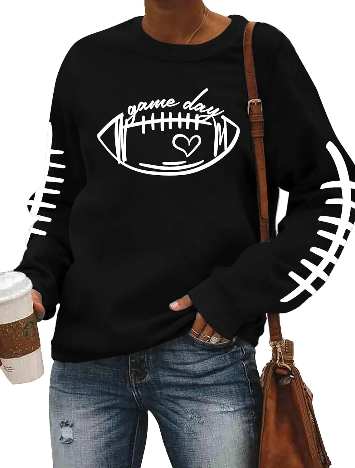 LHBNK Game Day Sweatshirts for Women Football Sweatshirts Funny Football Graphic Crewneck Long Sleeve Pullover Tops