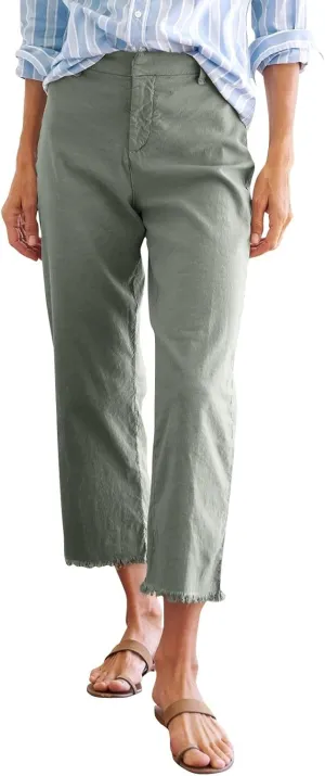 Linen Crop Pants for Women Casual Summer High Waisted Work Pants Business Straight Leg Cropped Trousers with Pockets
