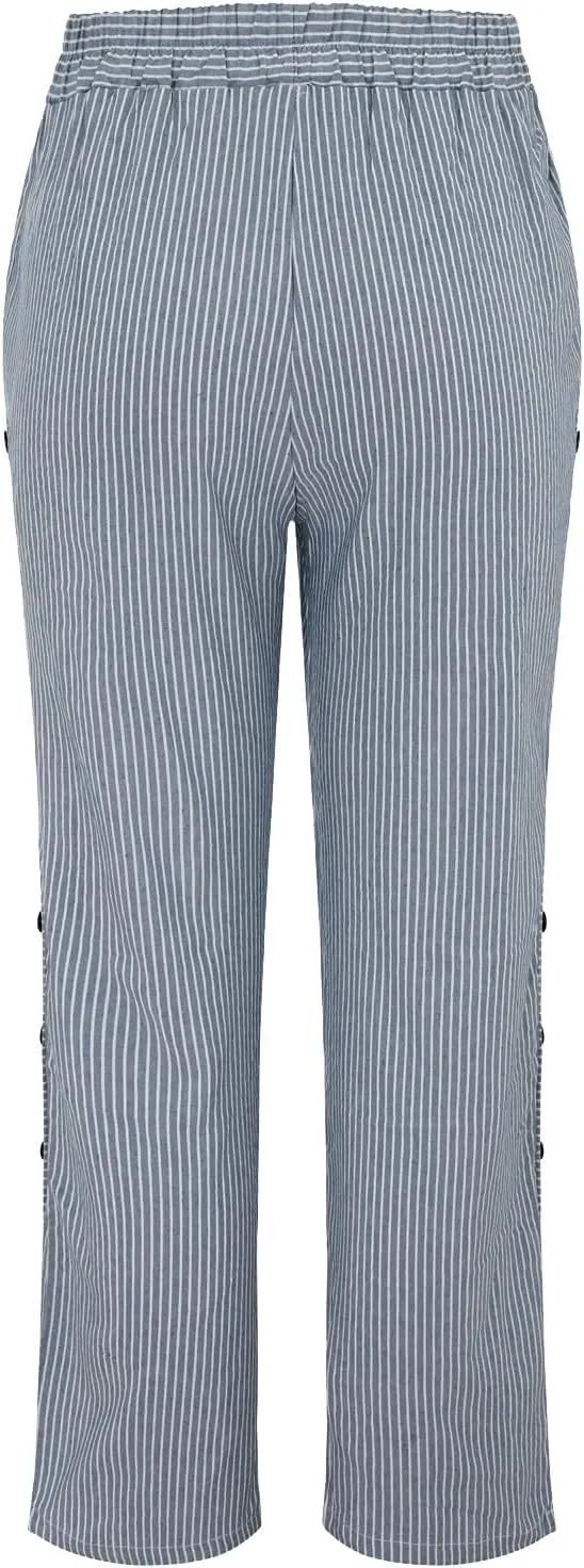 Linen Pants for Women 2025 Casual Plus Size Trendy Striped Spring Summer Gauze Pants Elastic Waist Comfy Trousers