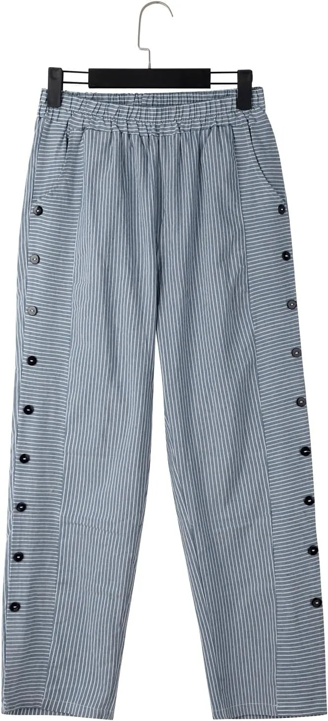 Linen Pants for Women 2025 Casual Plus Size Trendy Striped Spring Summer Gauze Pants Elastic Waist Comfy Trousers