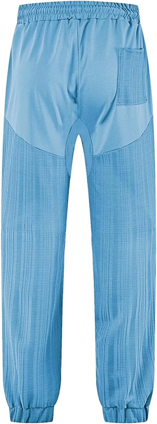 Linen Pants Men Casual Loose Joggers Athletic Sweatpants Elastic Drawstring Waist Pants Lightweight Breathable Trousers
