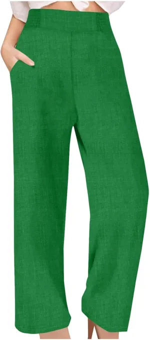 Linen Pants Women Loose Fit Summer High Waist Lounge Pants Plus Size Comfy Flowy Palazzo Trousers with Pockets 2025