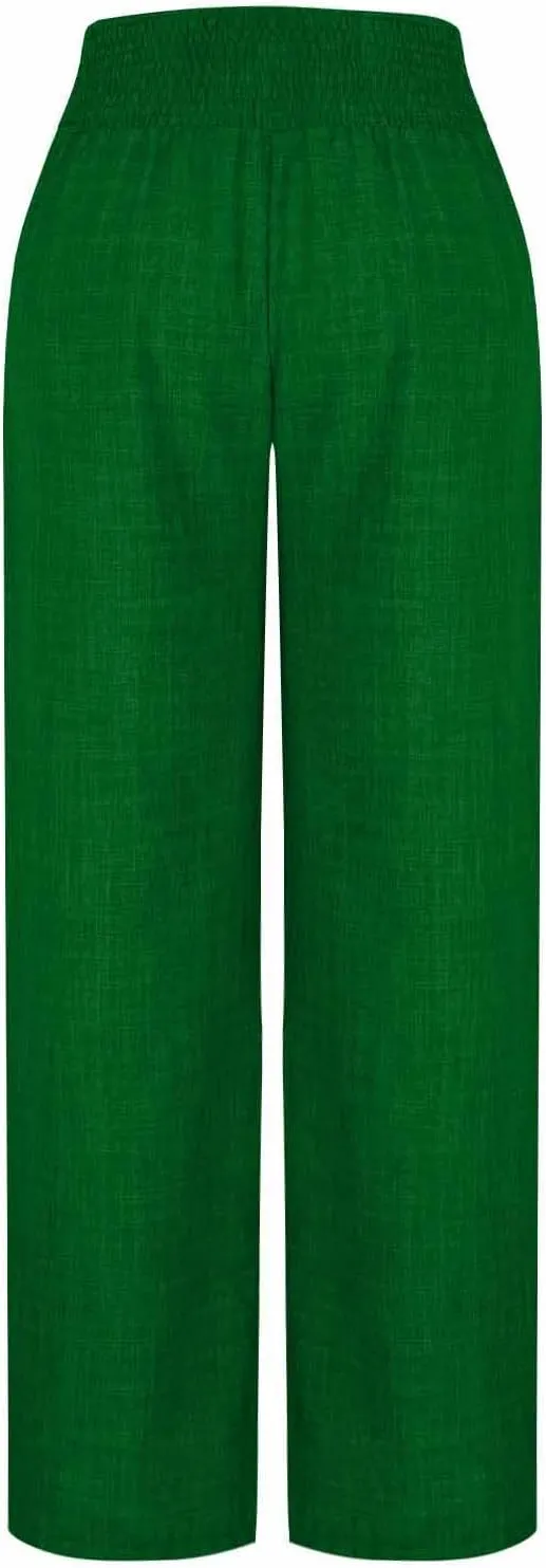 Linen Pants Women Loose Fit Summer High Waist Lounge Pants Plus Size Comfy Flowy Palazzo Trousers with Pockets 2025