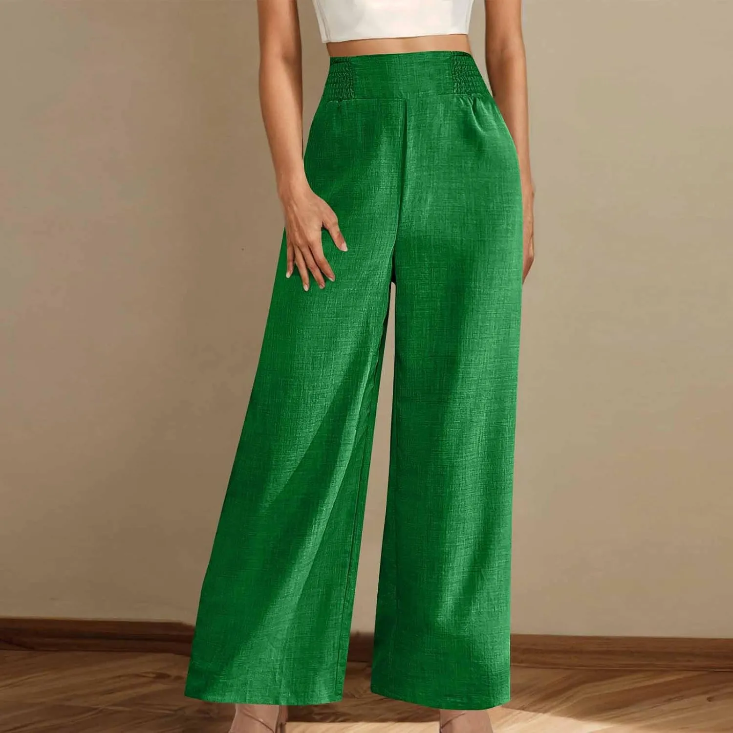 Linen Pants Women Loose Fit Summer High Waist Lounge Pants Plus Size Comfy Flowy Palazzo Trousers with Pockets 2025