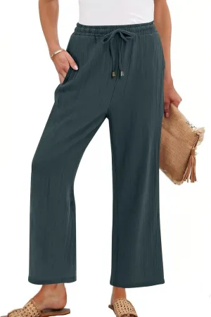 Linen Pants Women Wide Leg Loose High Waisted Summer Casual Palazzo Pants Trendy Flowy Straight Leg Beach Capri Pant